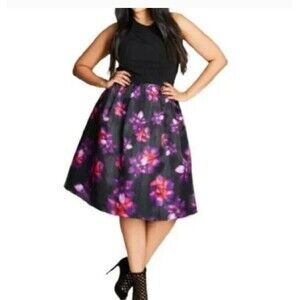City Chic Floral Kiss Me Softly Midi Length Dress Fit & Flare Women's Size L 20